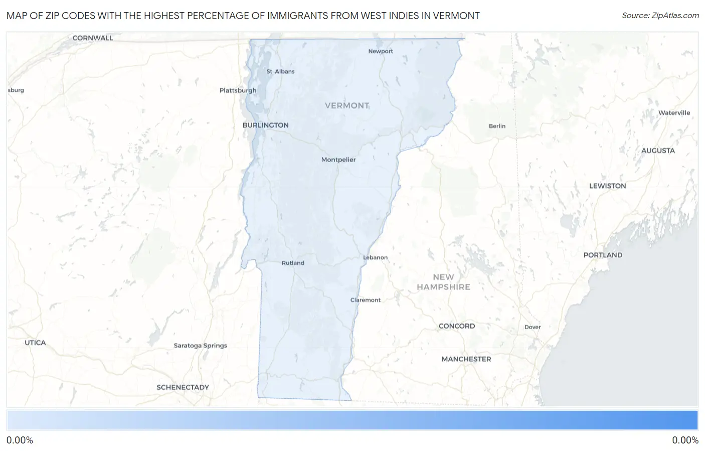 Zip Codes with the Highest Percentage of Immigrants from West Indies in Vermont Map