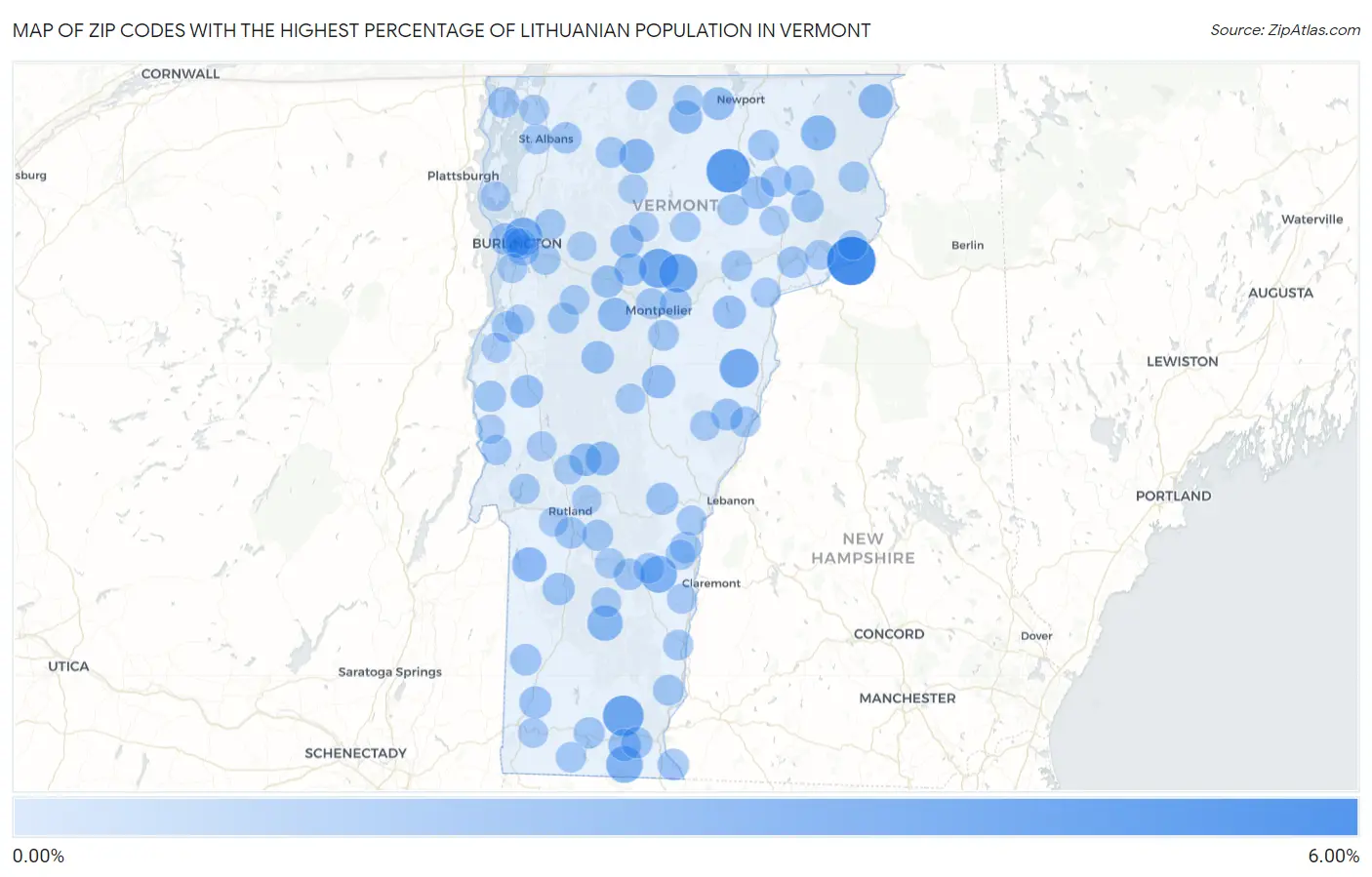 Zip Codes with the Highest Percentage of Lithuanian Population in Vermont Map