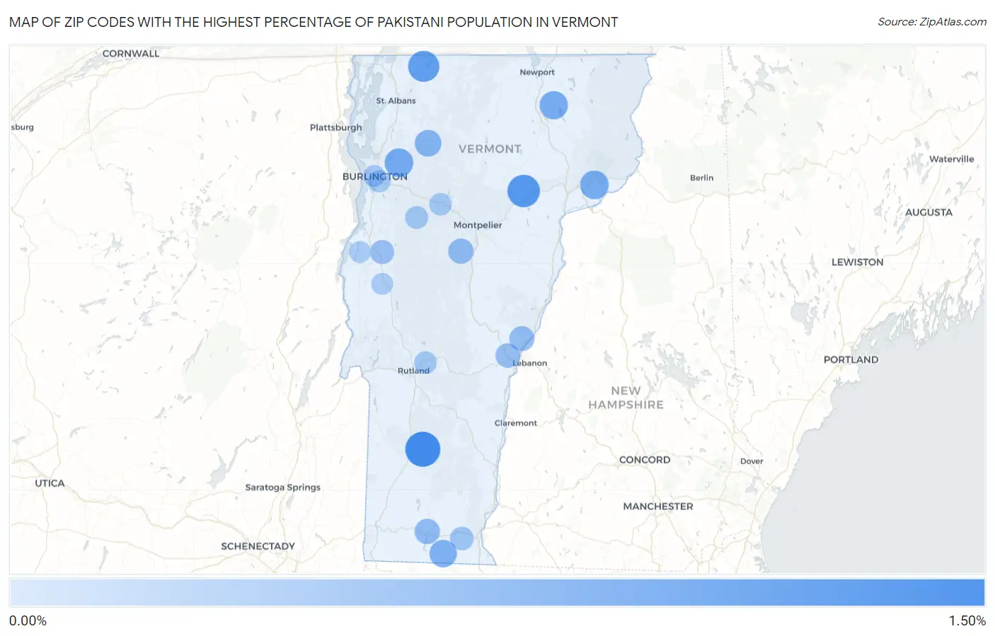 Zip Codes with the Highest Percentage of Pakistani Population in Vermont Map