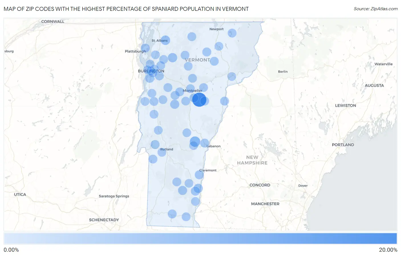 Zip Codes with the Highest Percentage of Spaniard Population in Vermont Map