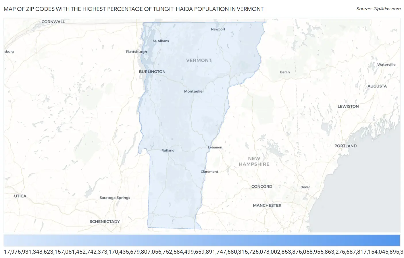 Zip Codes with the Highest Percentage of Tlingit-Haida Population in Vermont Map