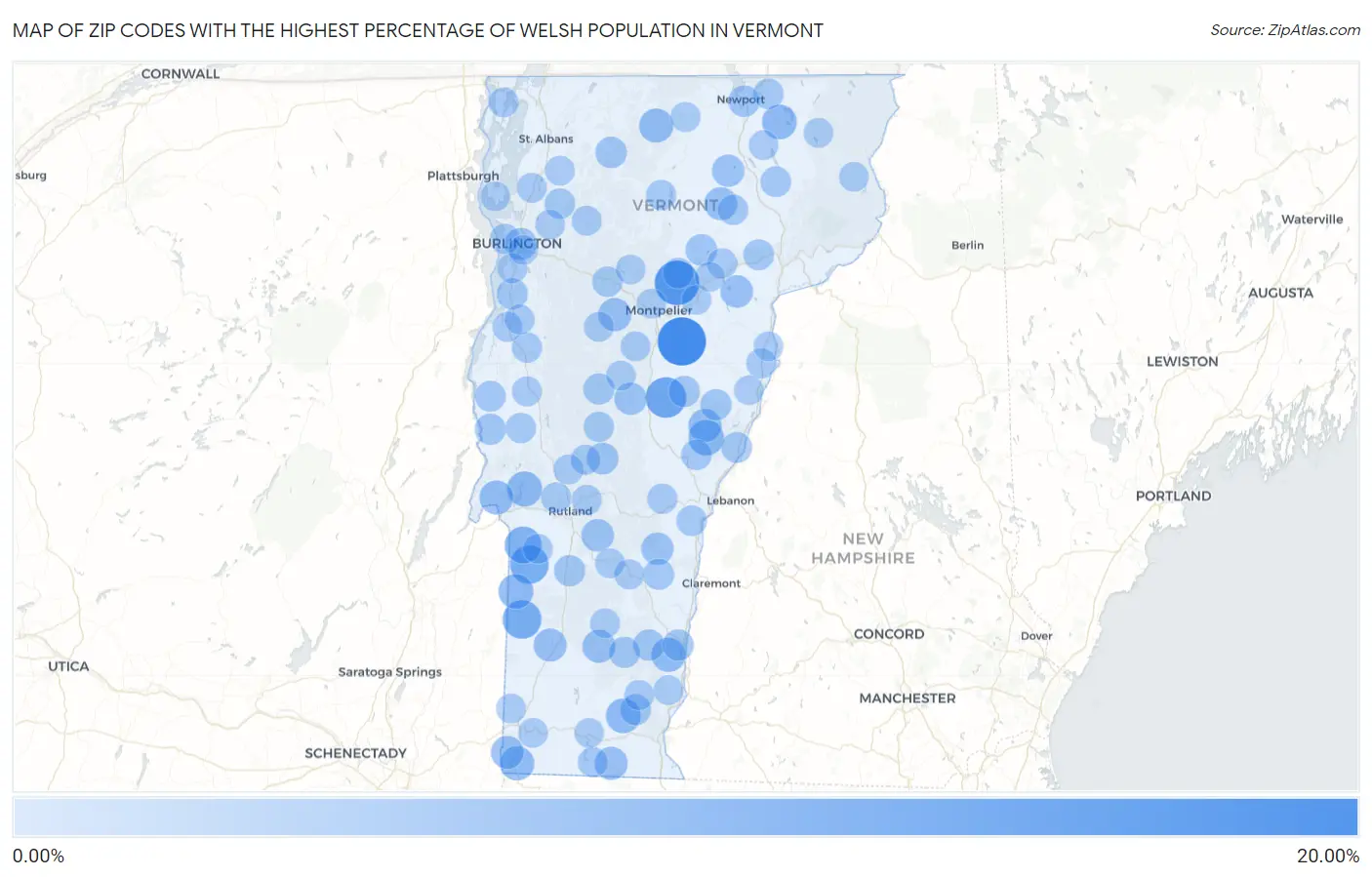 Zip Codes with the Highest Percentage of Welsh Population in Vermont Map