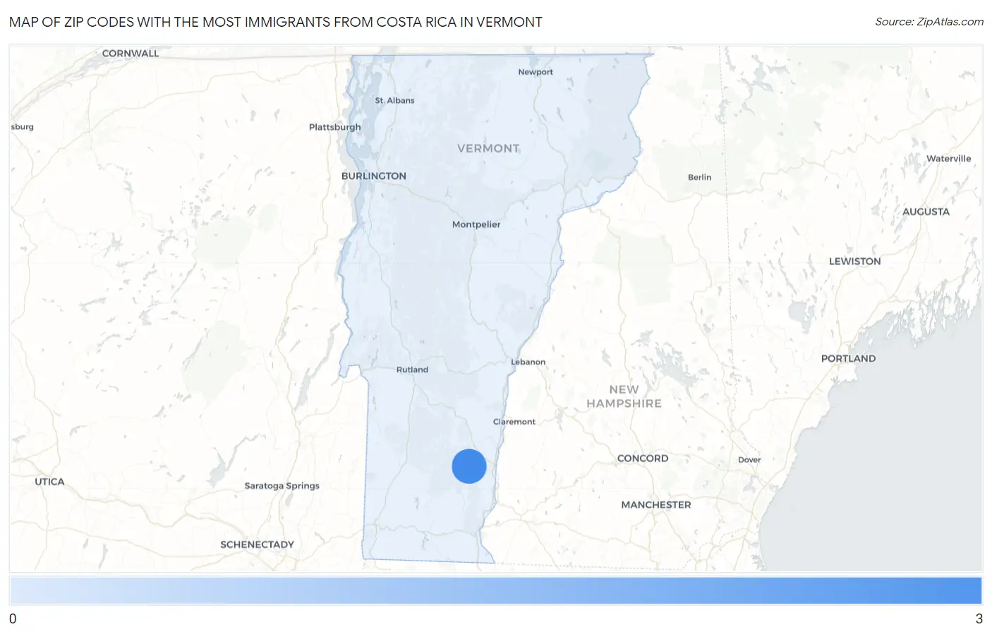 Zip Codes with the Most Immigrants from Costa Rica in Vermont Map