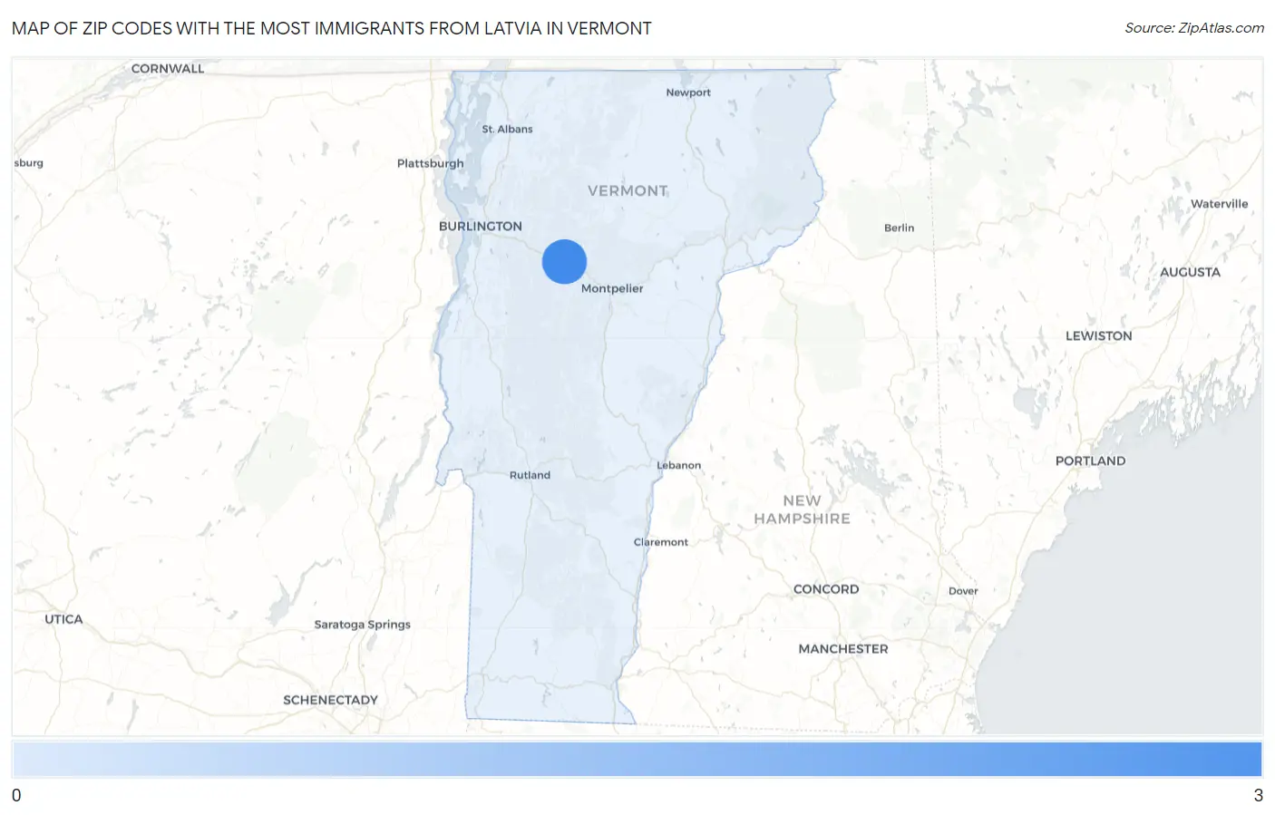 Zip Codes with the Most Immigrants from Latvia in Vermont Map