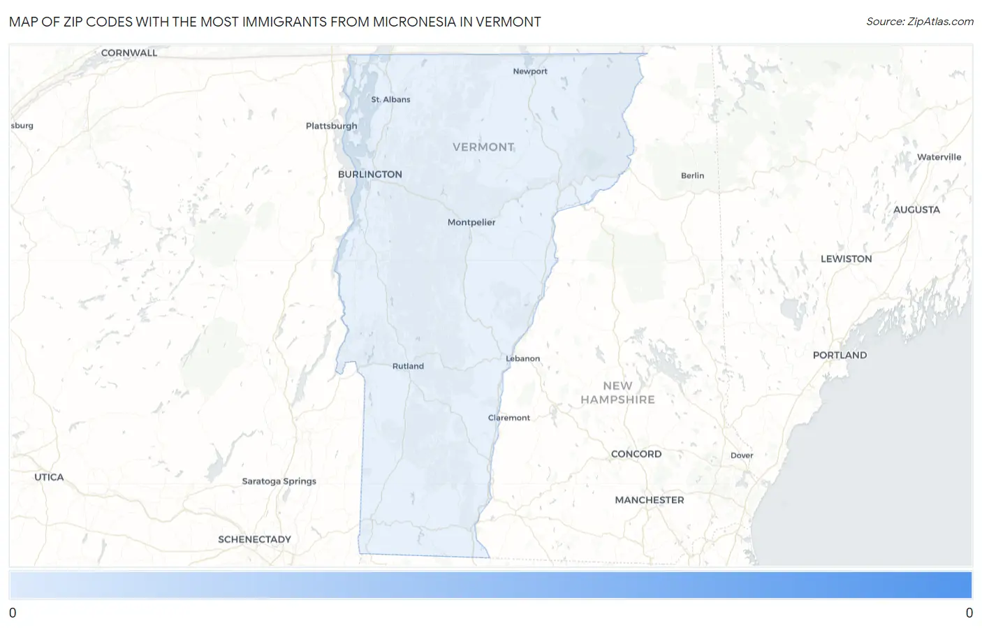Zip Codes with the Most Immigrants from Micronesia in Vermont Map