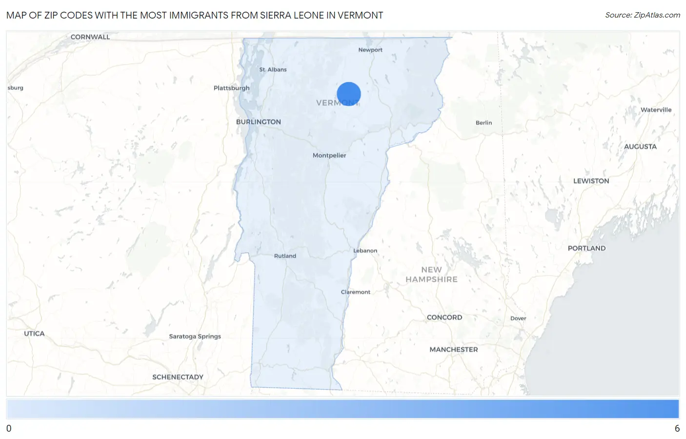Zip Codes with the Most Immigrants from Sierra Leone in Vermont Map