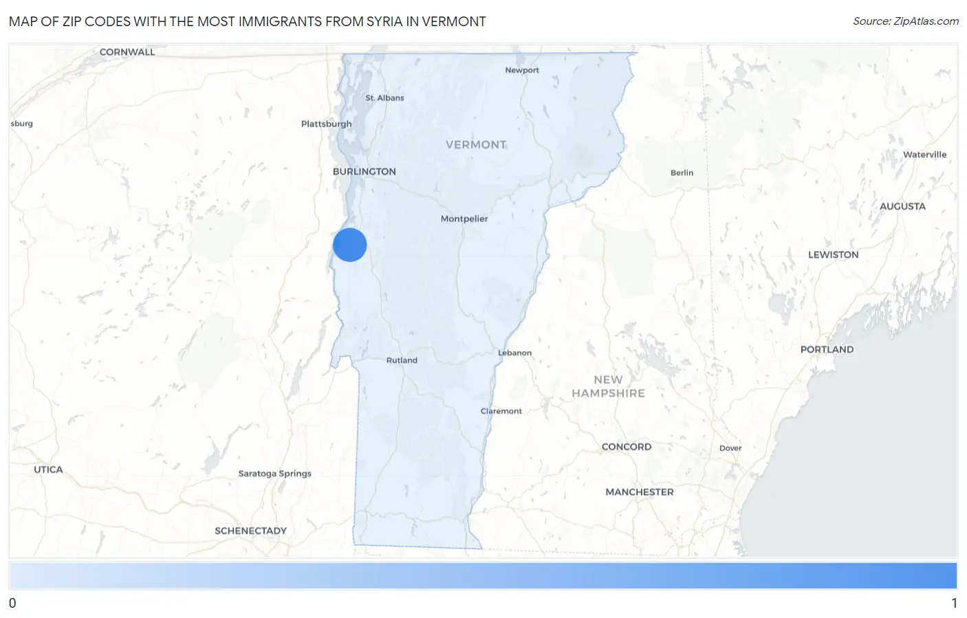 Zip Codes with the Most Immigrants from Syria in Vermont Map