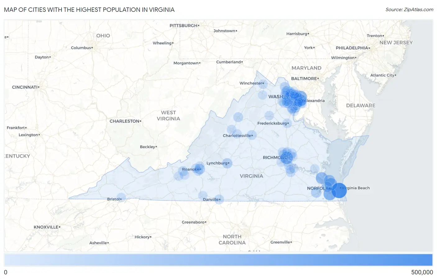 Cities with the Highest Population in Virginia Map