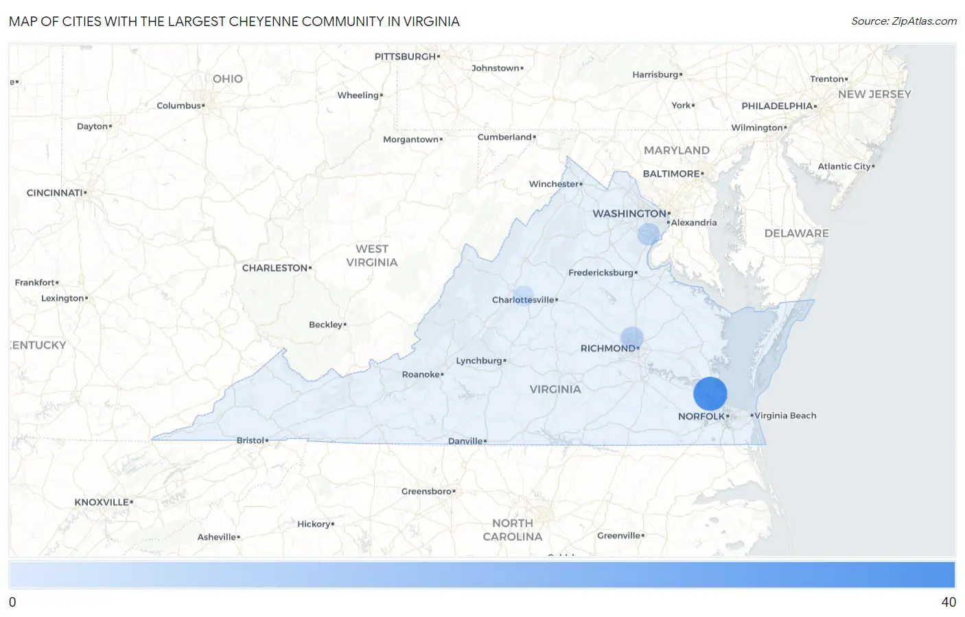 Cities with the Largest Cheyenne Community in Virginia Map