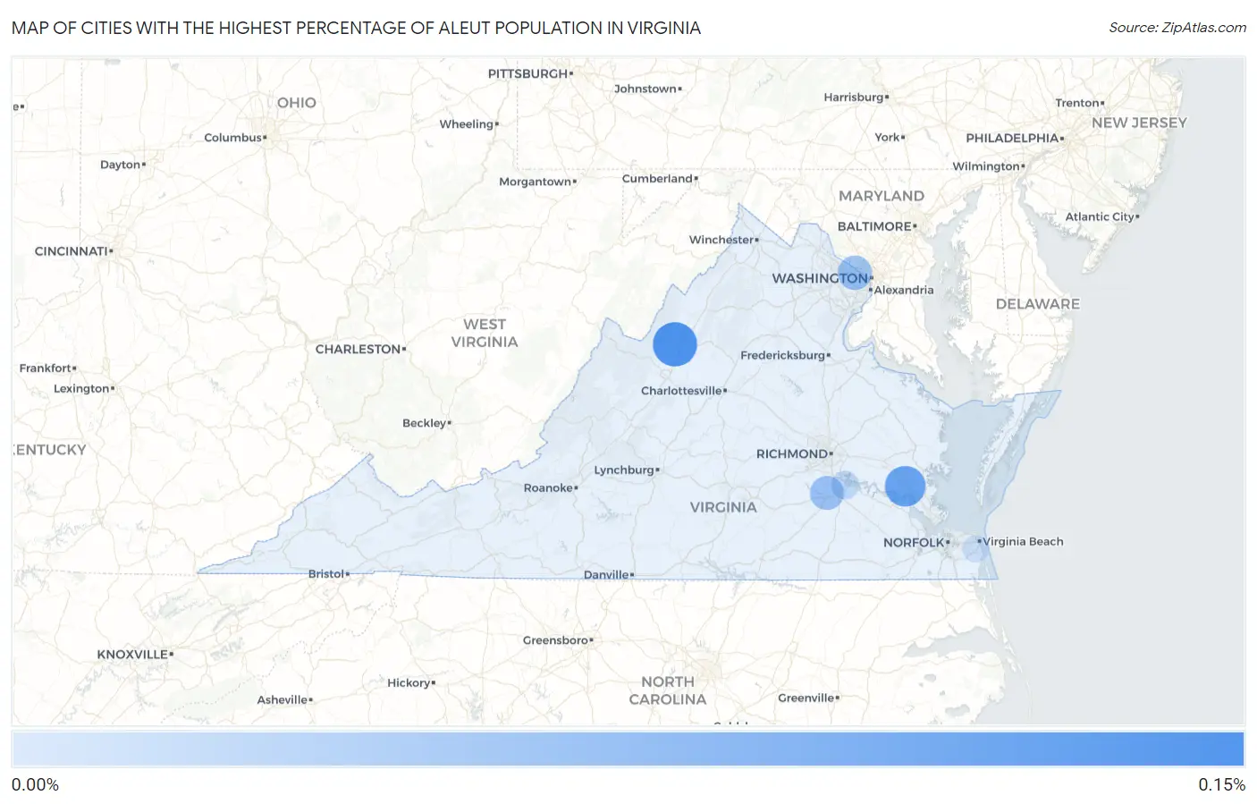 Cities with the Highest Percentage of Aleut Population in Virginia Map