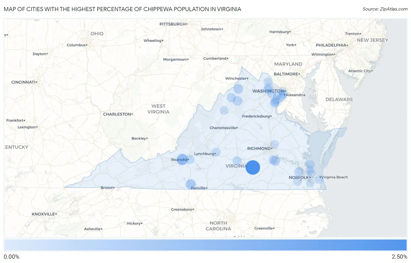 Cities with the Highest Percentage of Chippewa Population in Virginia Map
