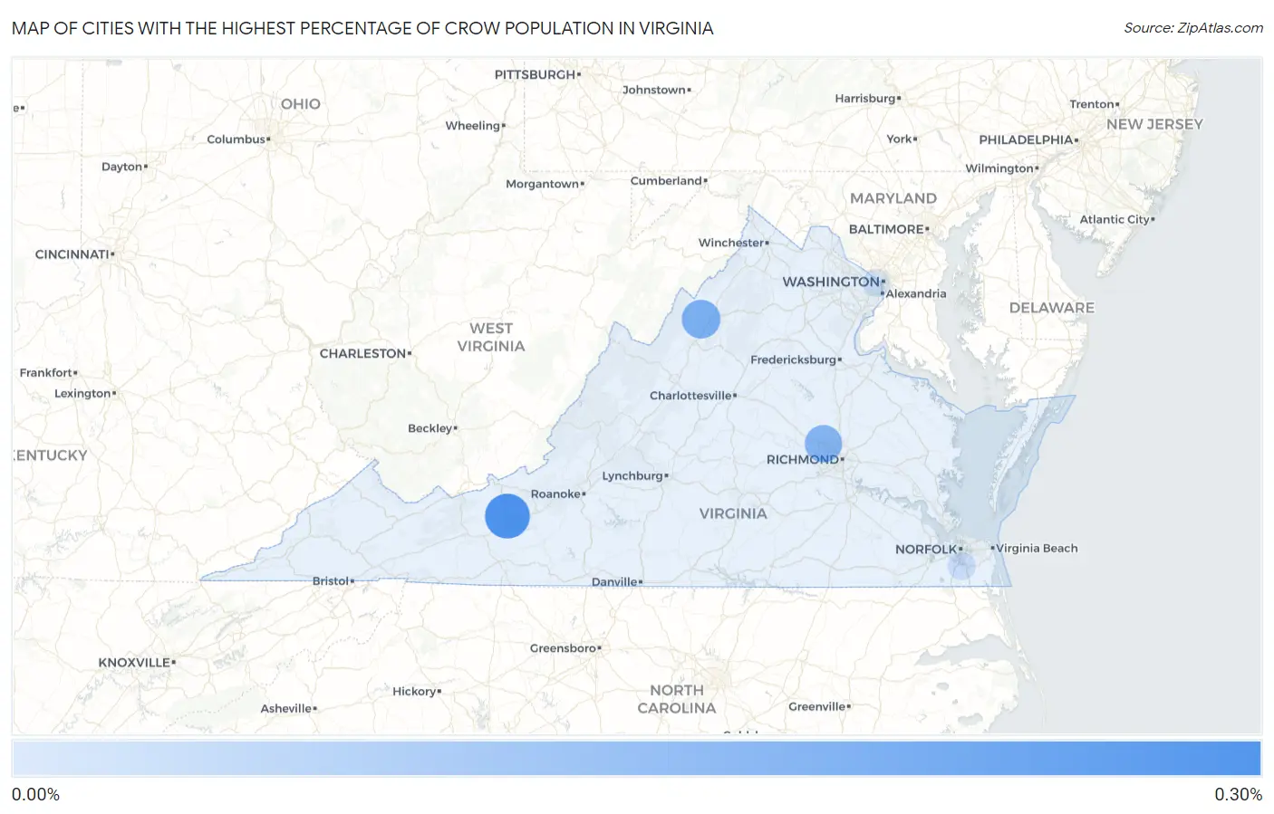 Cities with the Highest Percentage of Crow Population in Virginia Map