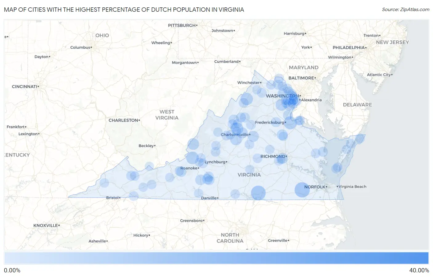 Cities with the Highest Percentage of Dutch Population in Virginia Map