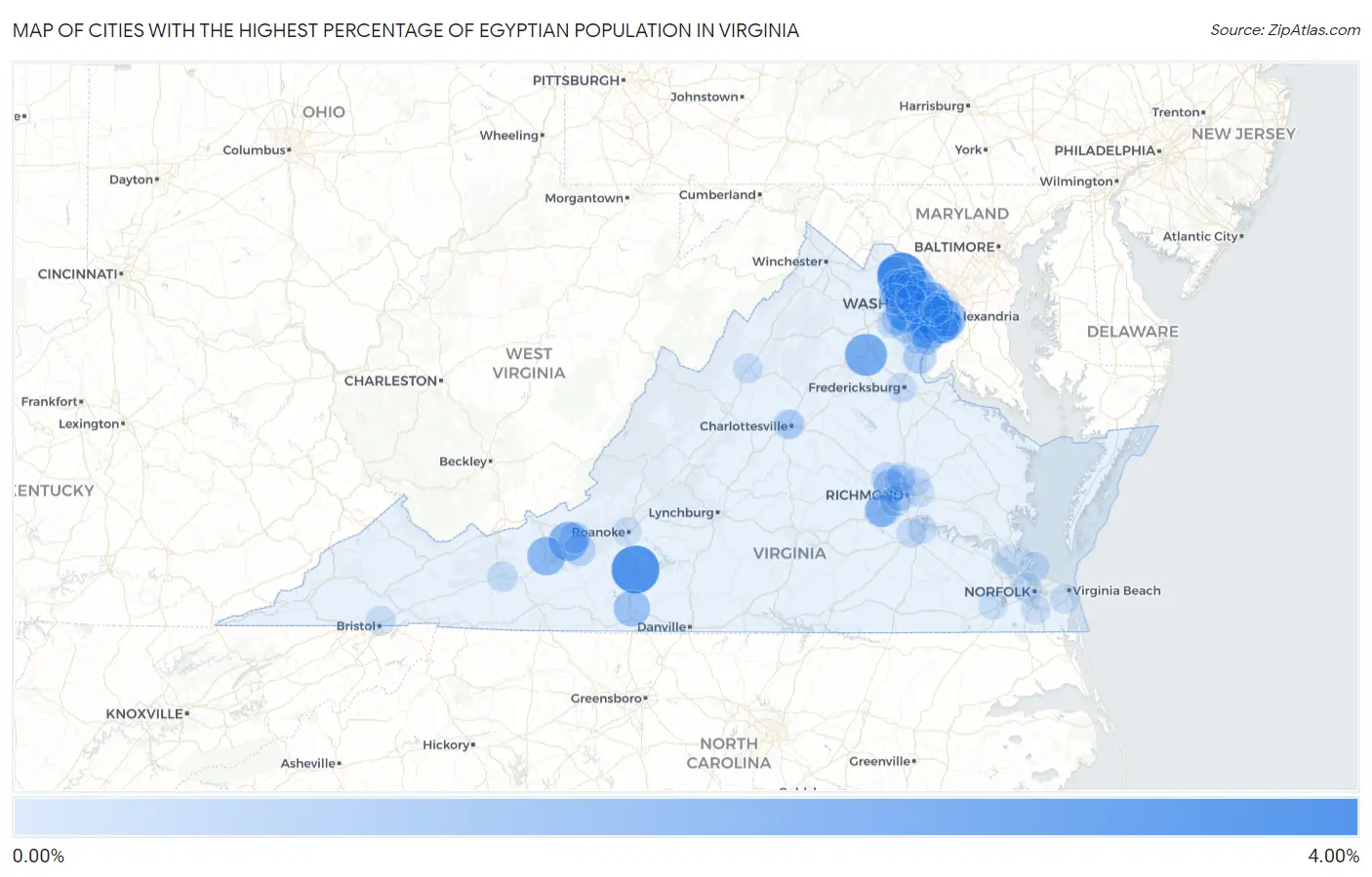 Cities with the Highest Percentage of Egyptian Population in Virginia Map