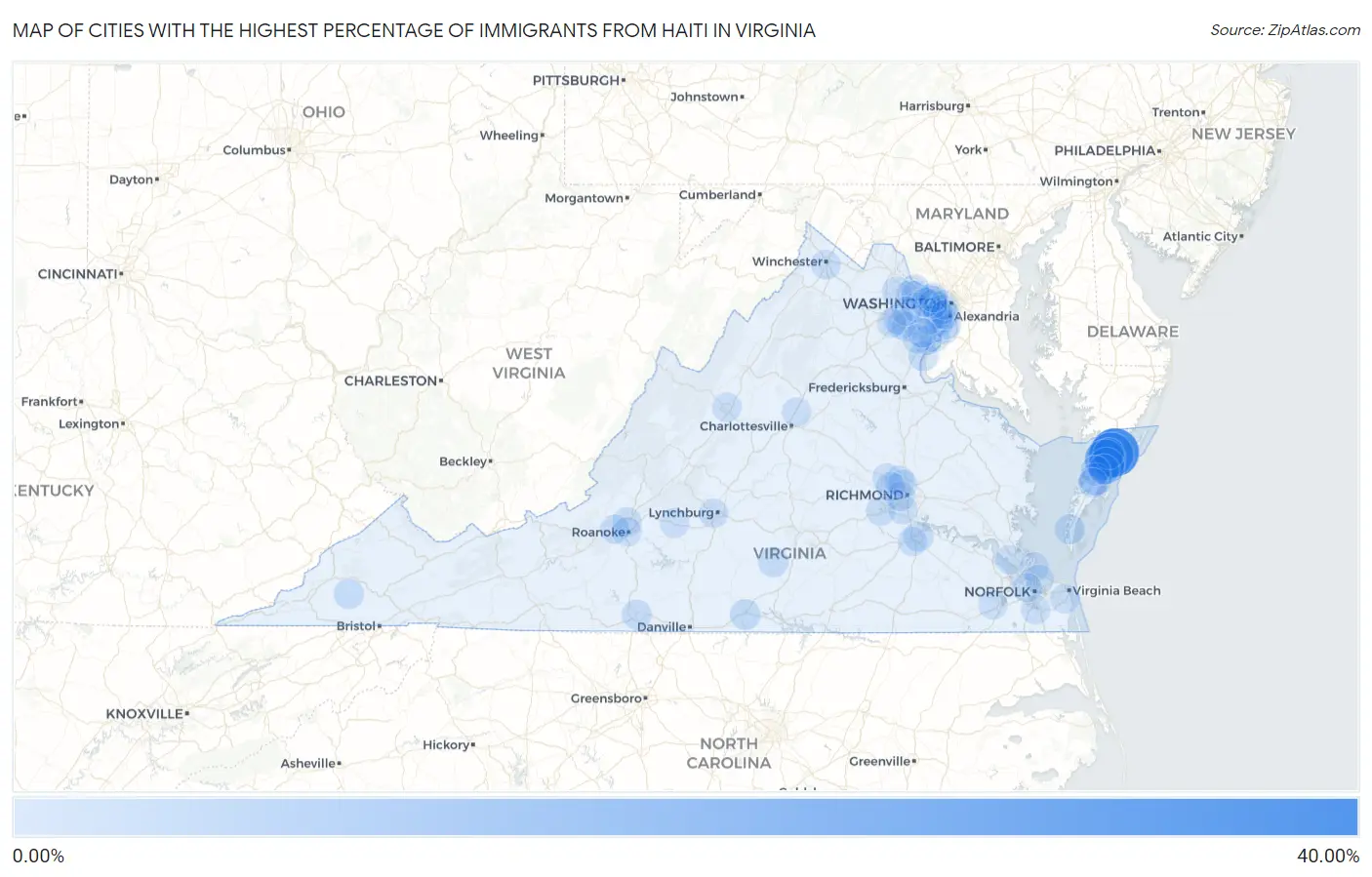 Cities with the Highest Percentage of Immigrants from Haiti in Virginia Map