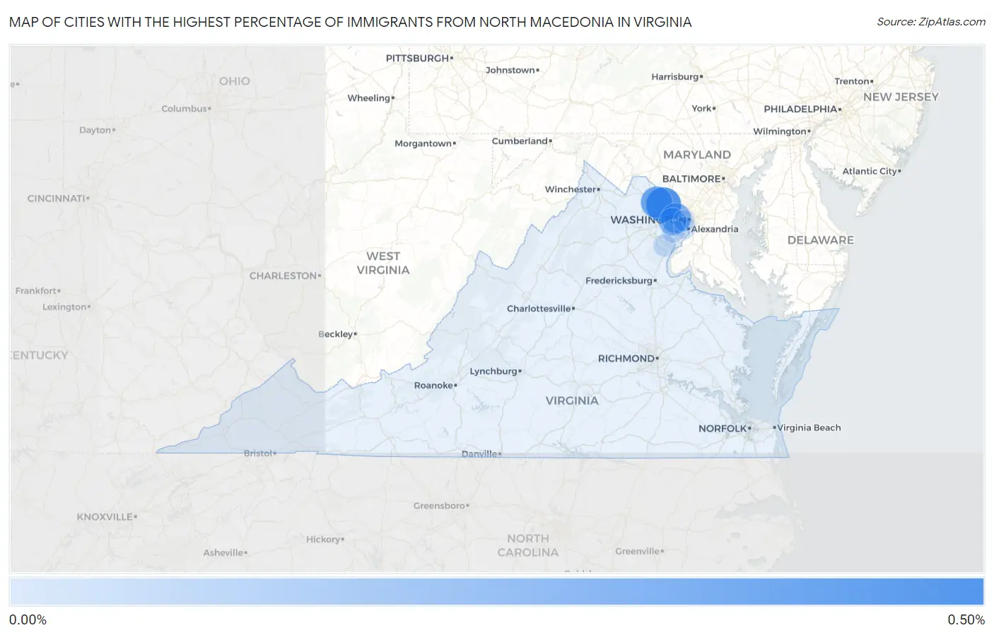 Cities with the Highest Percentage of Immigrants from North Macedonia in Virginia Map