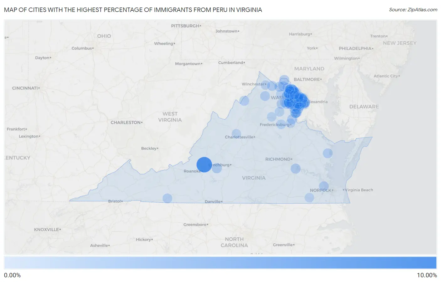 Cities with the Highest Percentage of Immigrants from Peru in Virginia Map