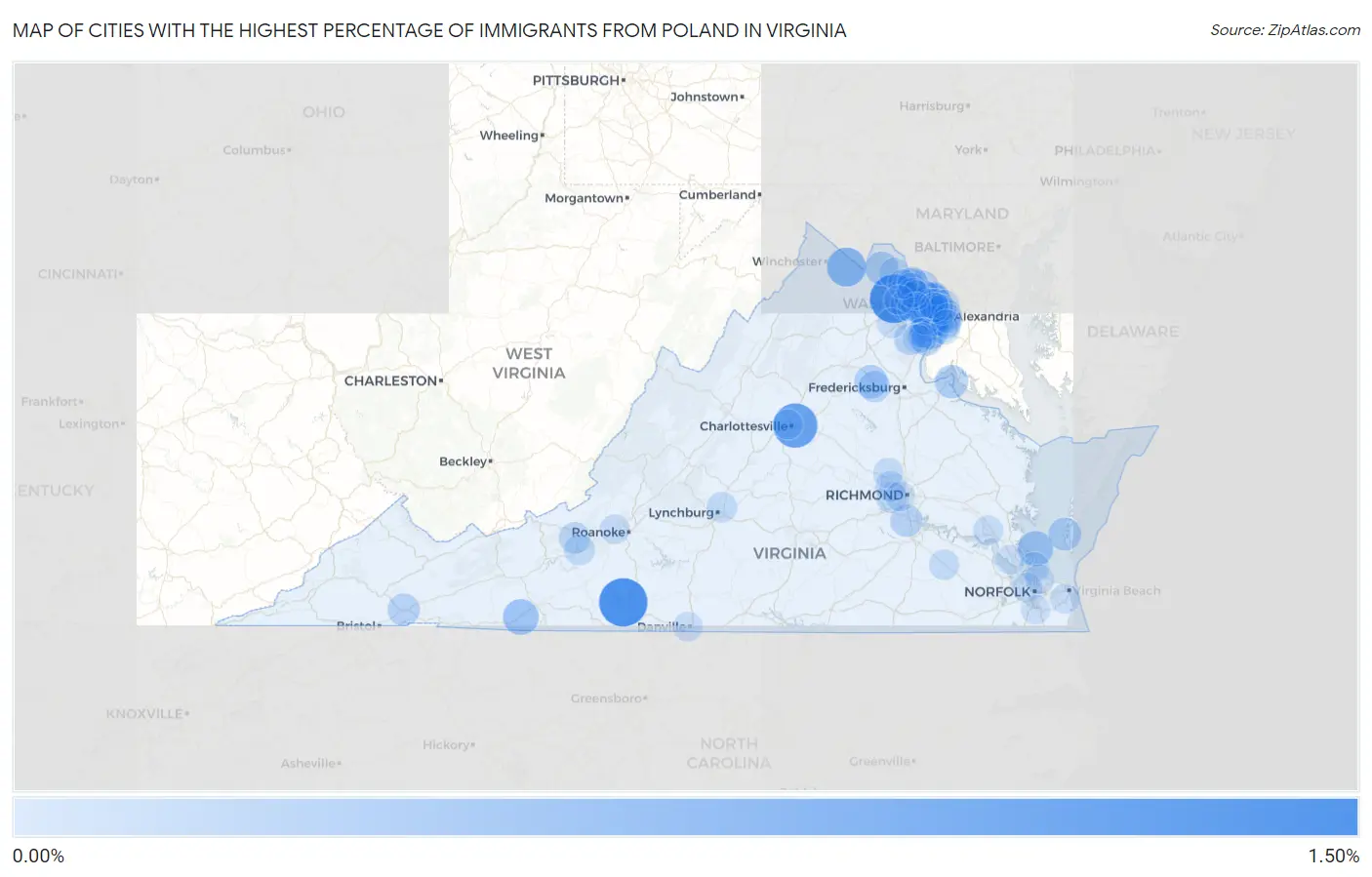 Cities with the Highest Percentage of Immigrants from Poland in Virginia Map