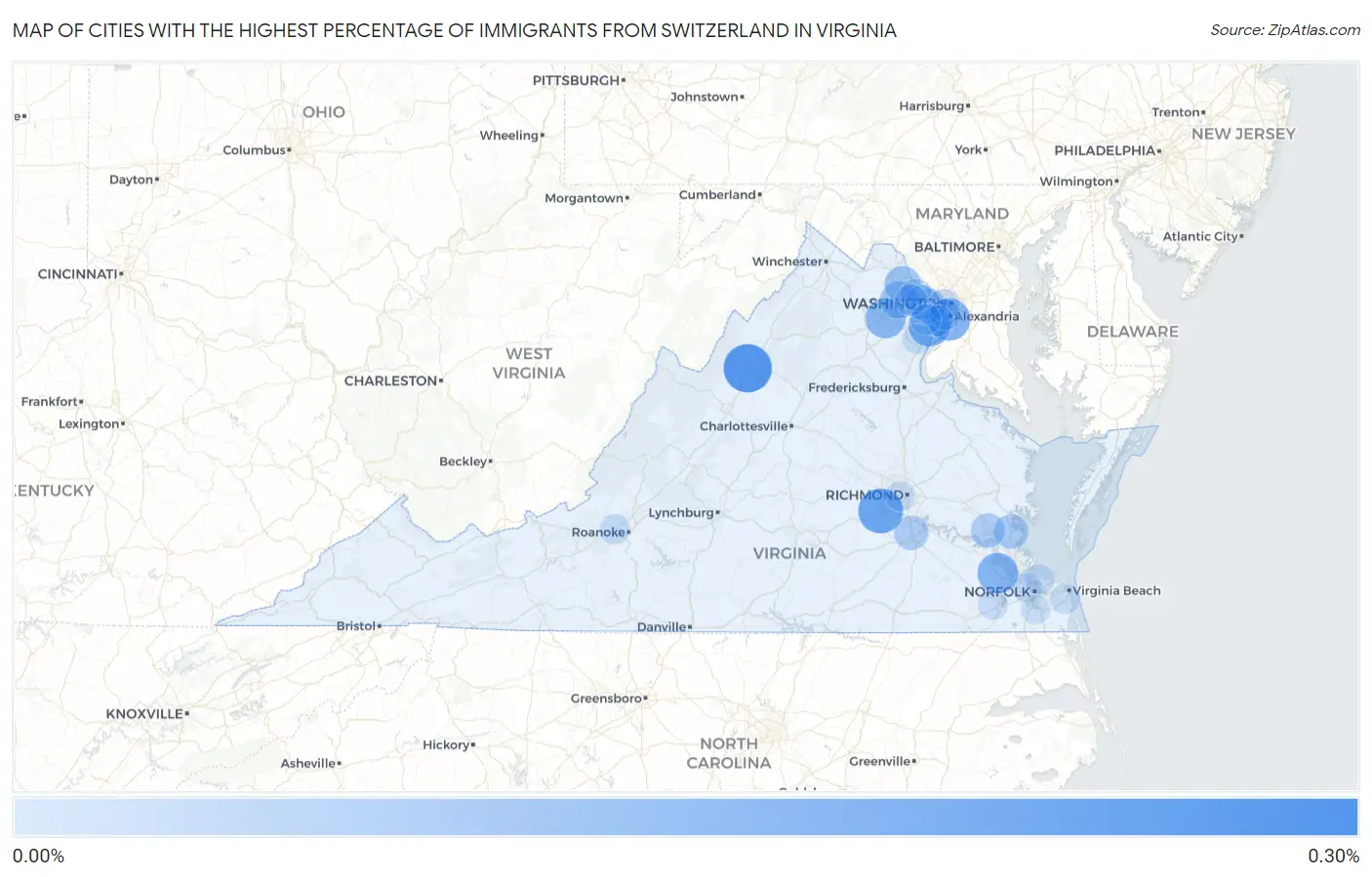 Cities with the Highest Percentage of Immigrants from Switzerland in Virginia Map
