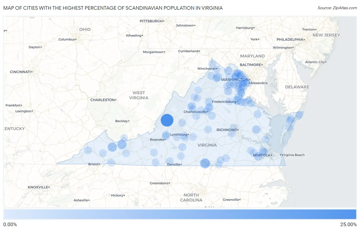 Cities with the Highest Percentage of Scandinavian Population in Virginia Map