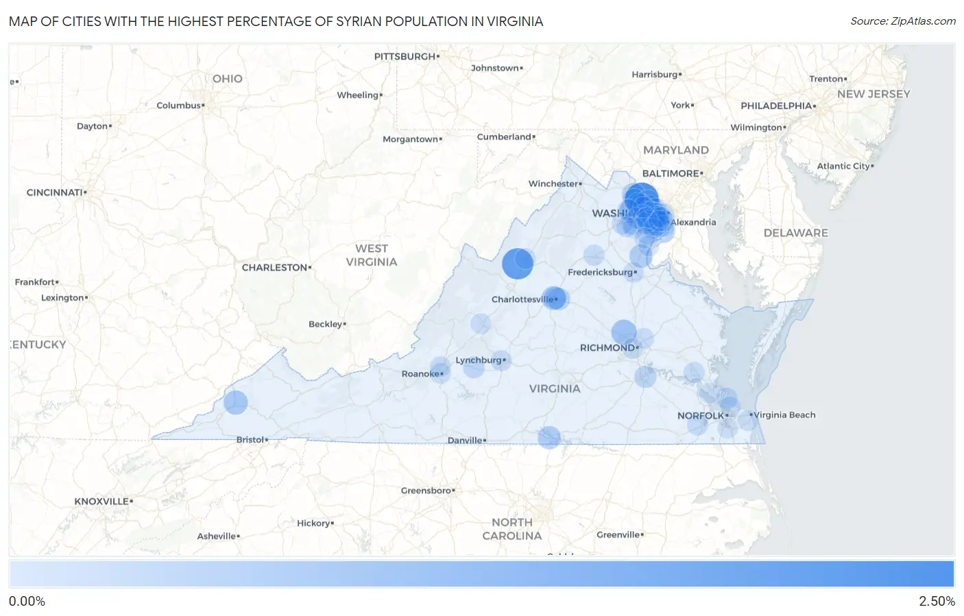 Cities with the Highest Percentage of Syrian Population in Virginia Map