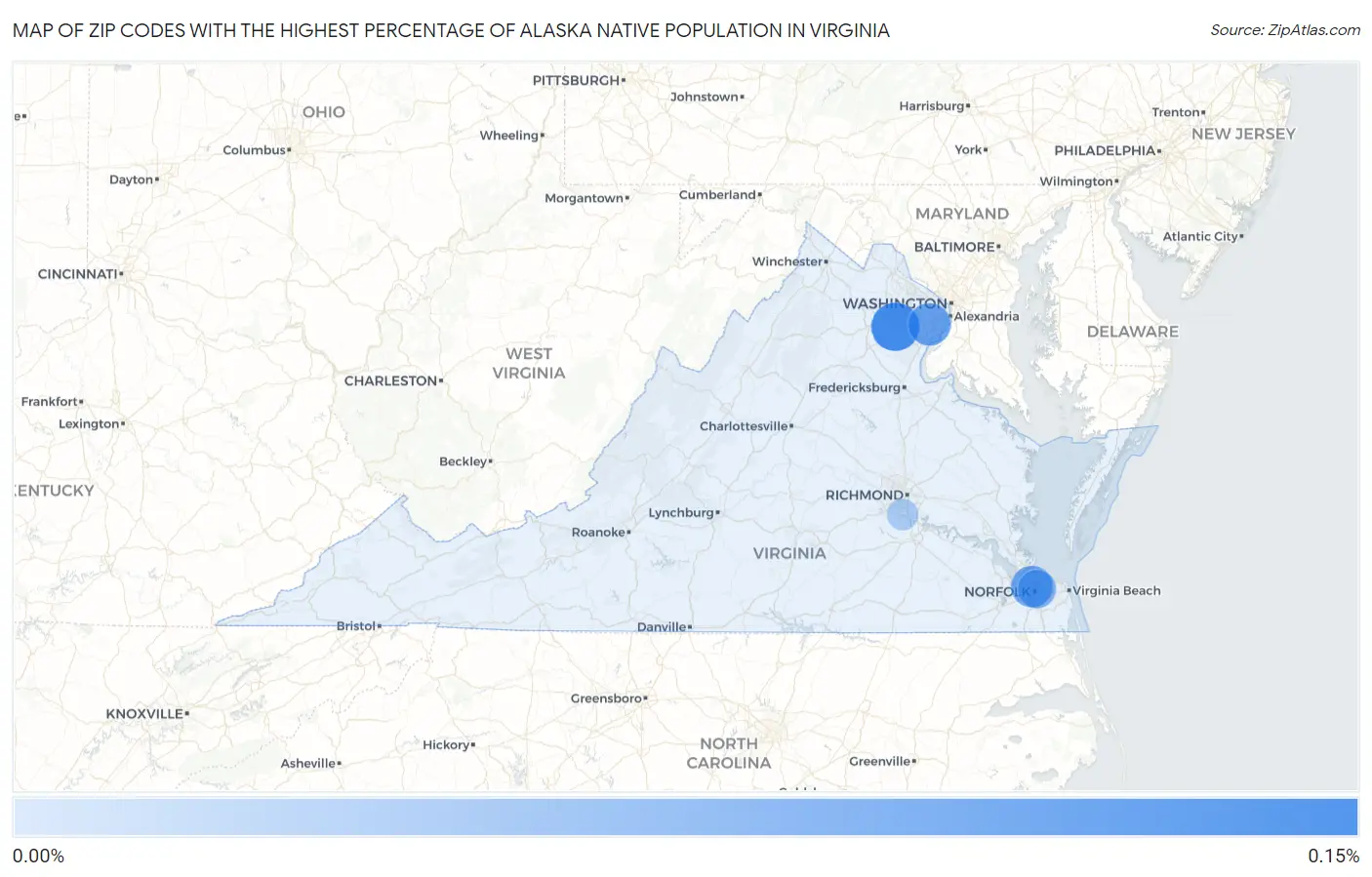 Zip Codes with the Highest Percentage of Alaska Native Population in Virginia Map