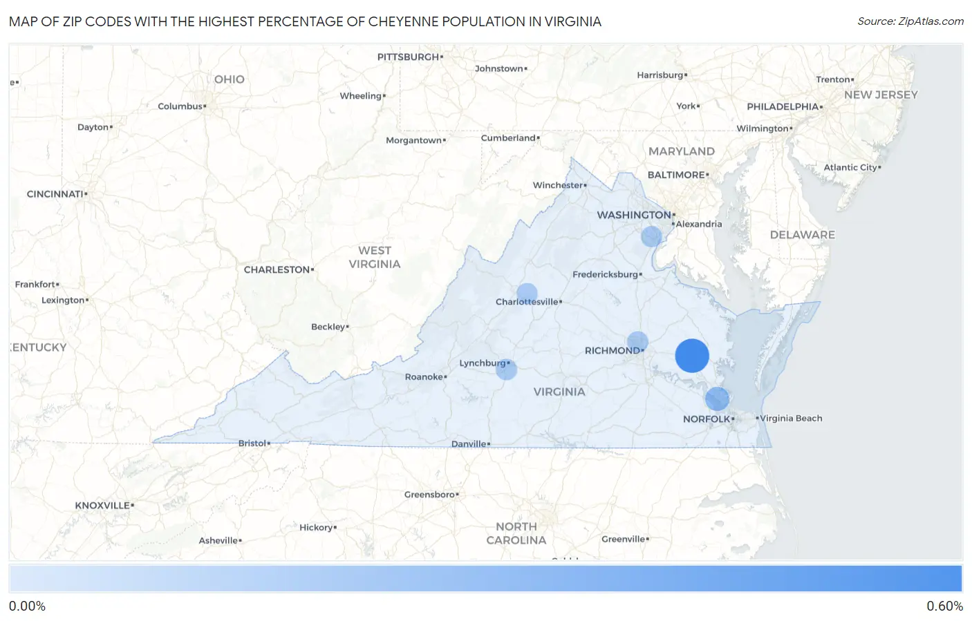 Zip Codes with the Highest Percentage of Cheyenne Population in Virginia Map