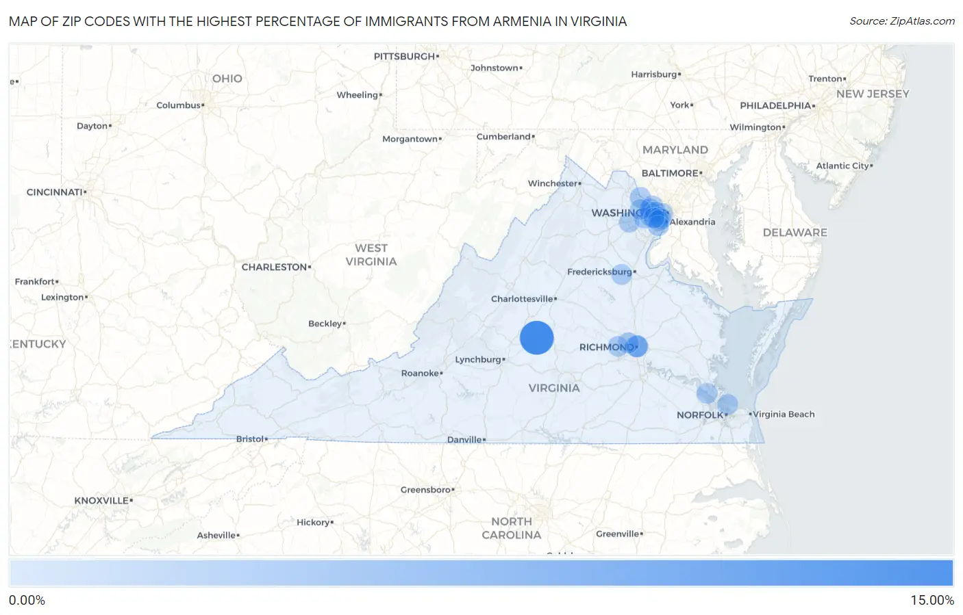 Zip Codes with the Highest Percentage of Immigrants from Armenia in Virginia Map