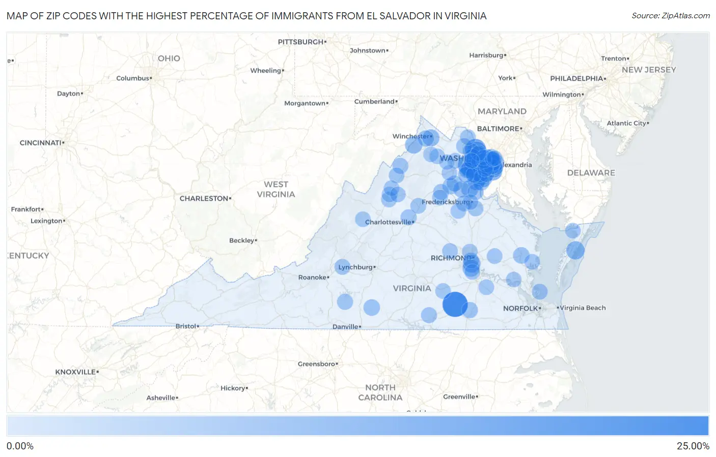 Zip Codes with the Highest Percentage of Immigrants from El Salvador in Virginia Map