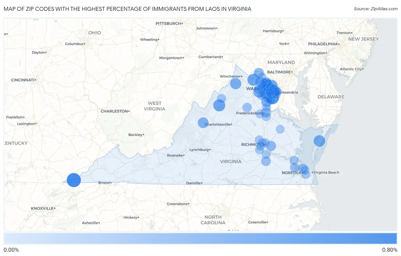 Zip Codes with the Highest Percentage of Immigrants from Laos in Virginia Map
