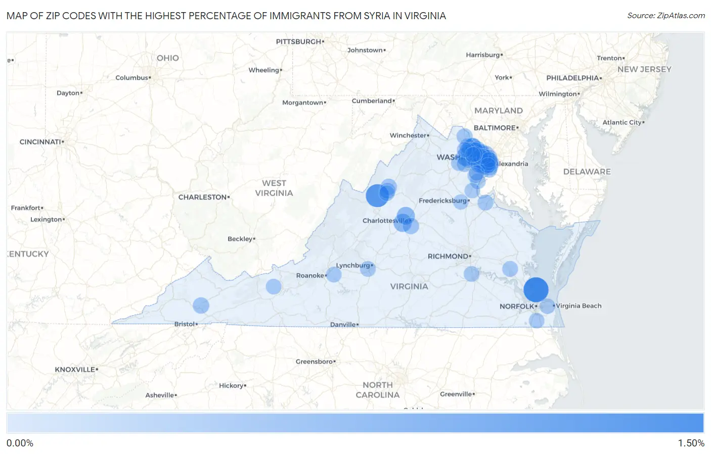 Zip Codes with the Highest Percentage of Immigrants from Syria in Virginia Map