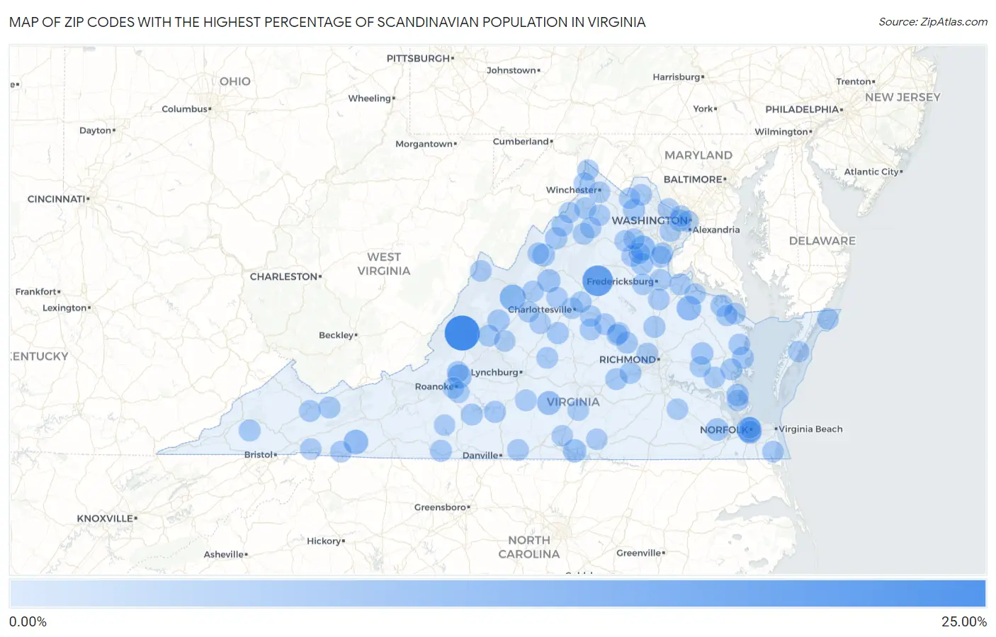 Zip Codes with the Highest Percentage of Scandinavian Population in Virginia Map