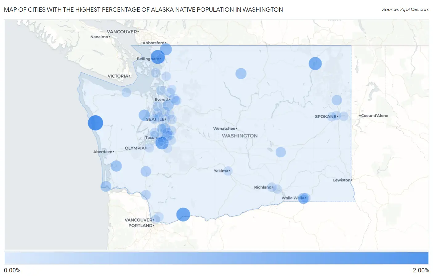 Cities with the Highest Percentage of Alaska Native Population in Washington Map