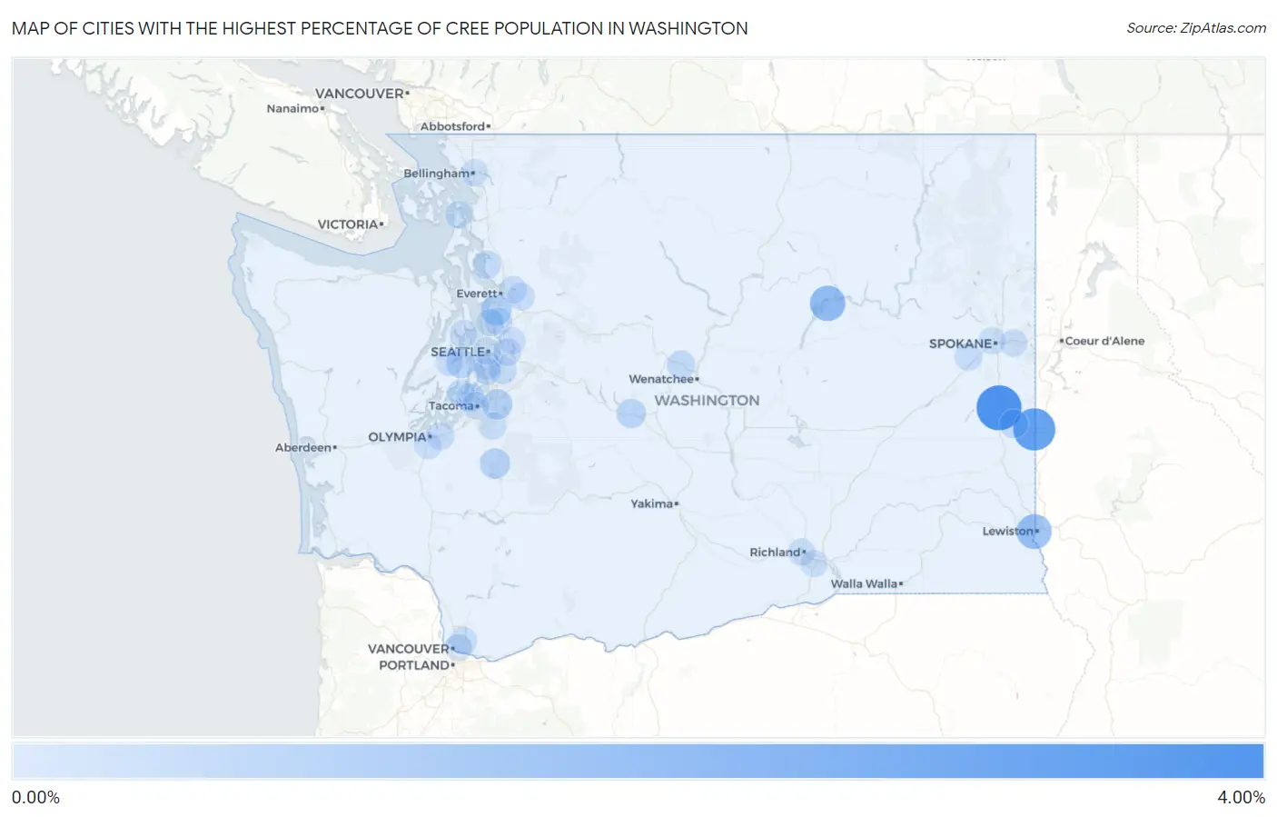 Cities with the Highest Percentage of Cree Population in Washington Map