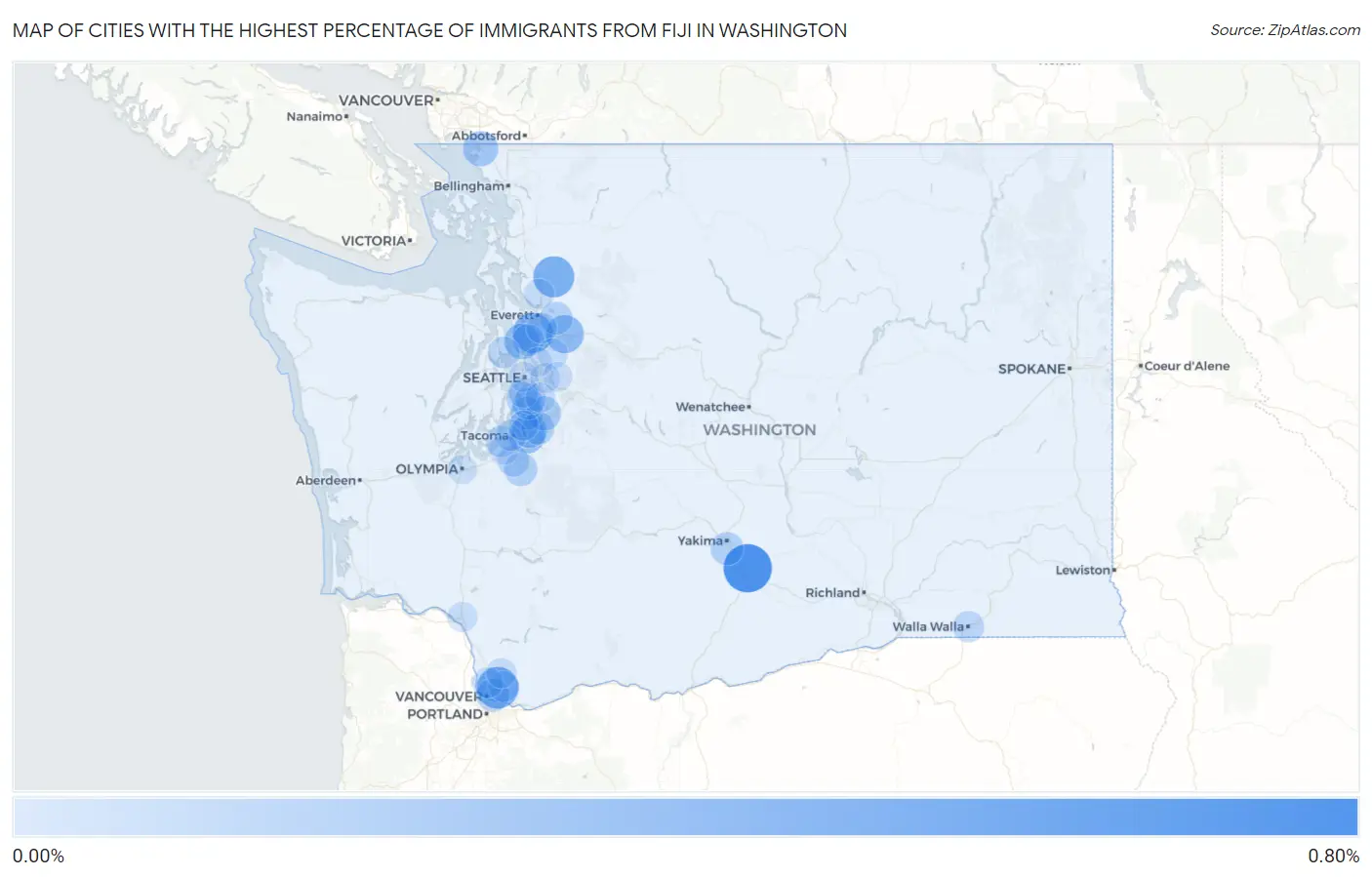 Cities with the Highest Percentage of Immigrants from Fiji in Washington Map