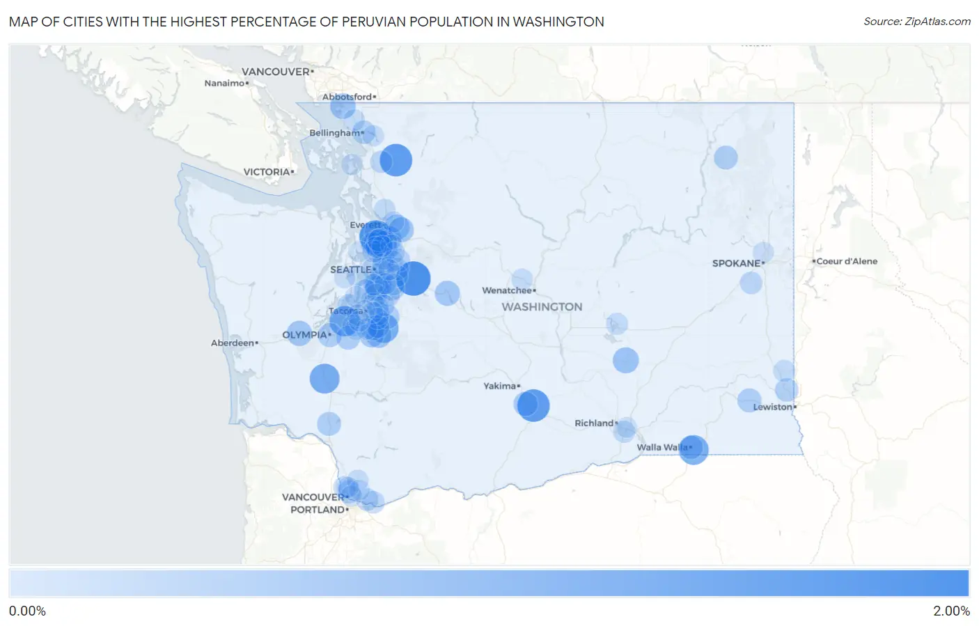 Cities with the Highest Percentage of Peruvian Population in Washington Map