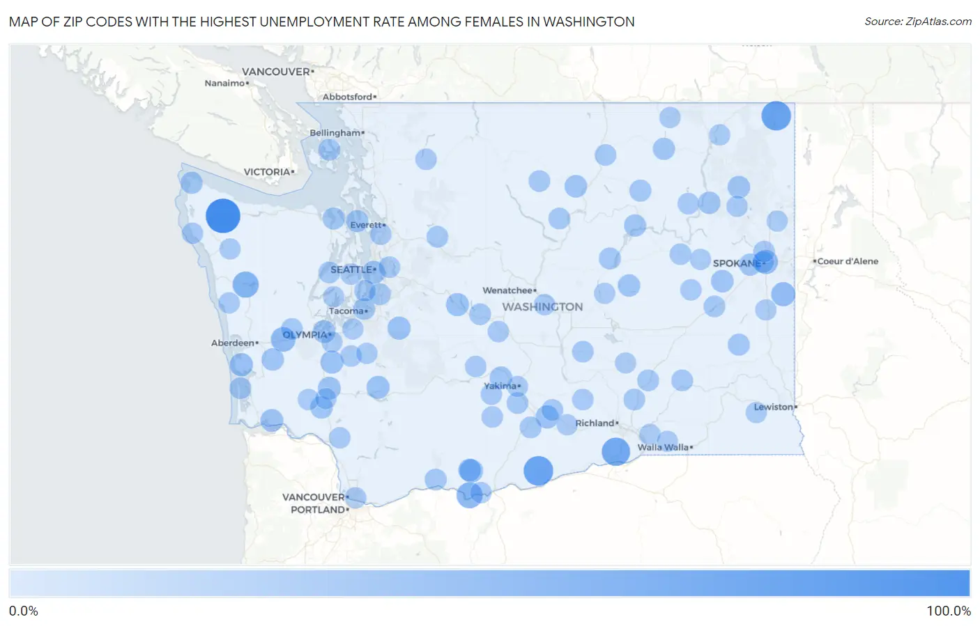 Zip Codes with the Highest Unemployment Rate Among Females in Washington Map