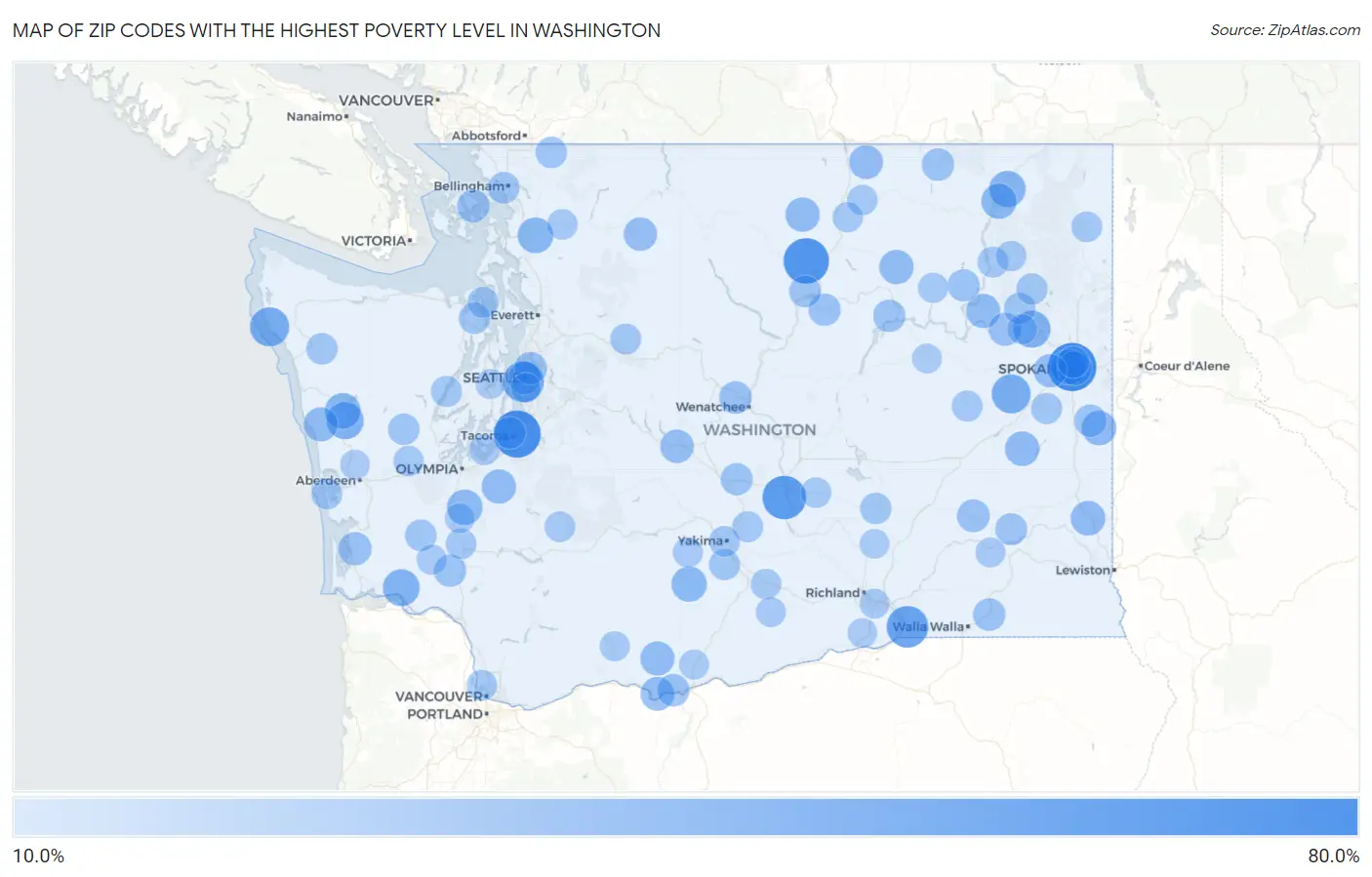 Zip Codes with the Highest Poverty Level in Washington Map