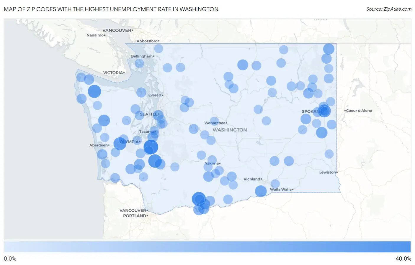 Zip Codes with the Highest Unemployment Rate in Washington Map