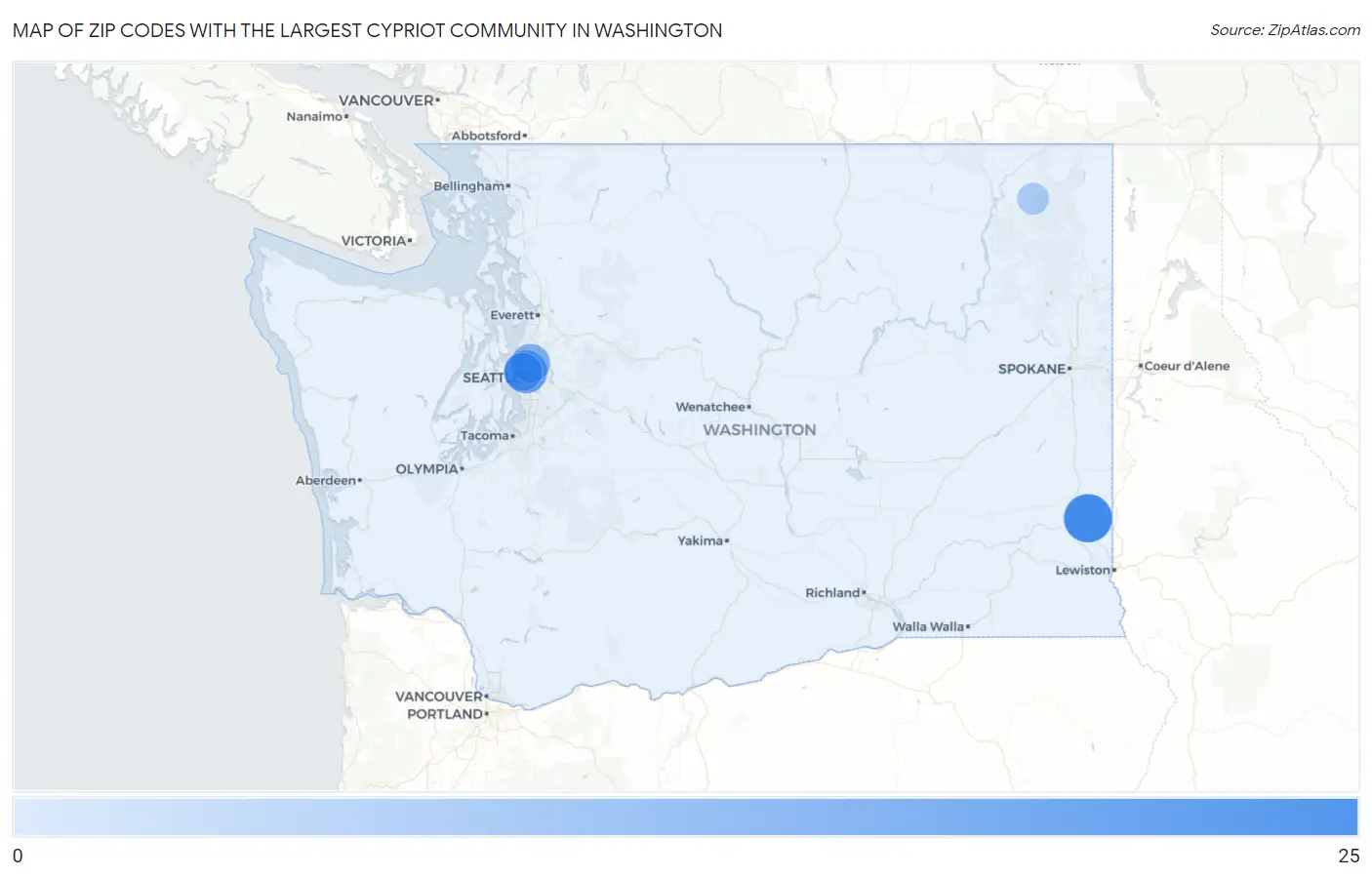 Zip Codes with the Largest Cypriot Community in Washington Map