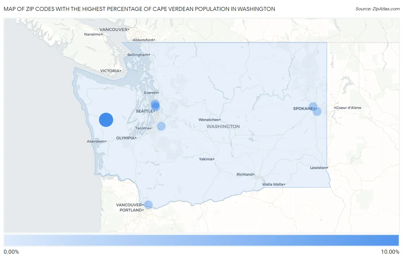 Zip Codes with the Highest Percentage of Cape Verdean Population in Washington Map