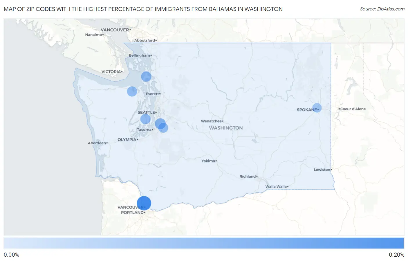 Zip Codes with the Highest Percentage of Immigrants from Bahamas in Washington Map