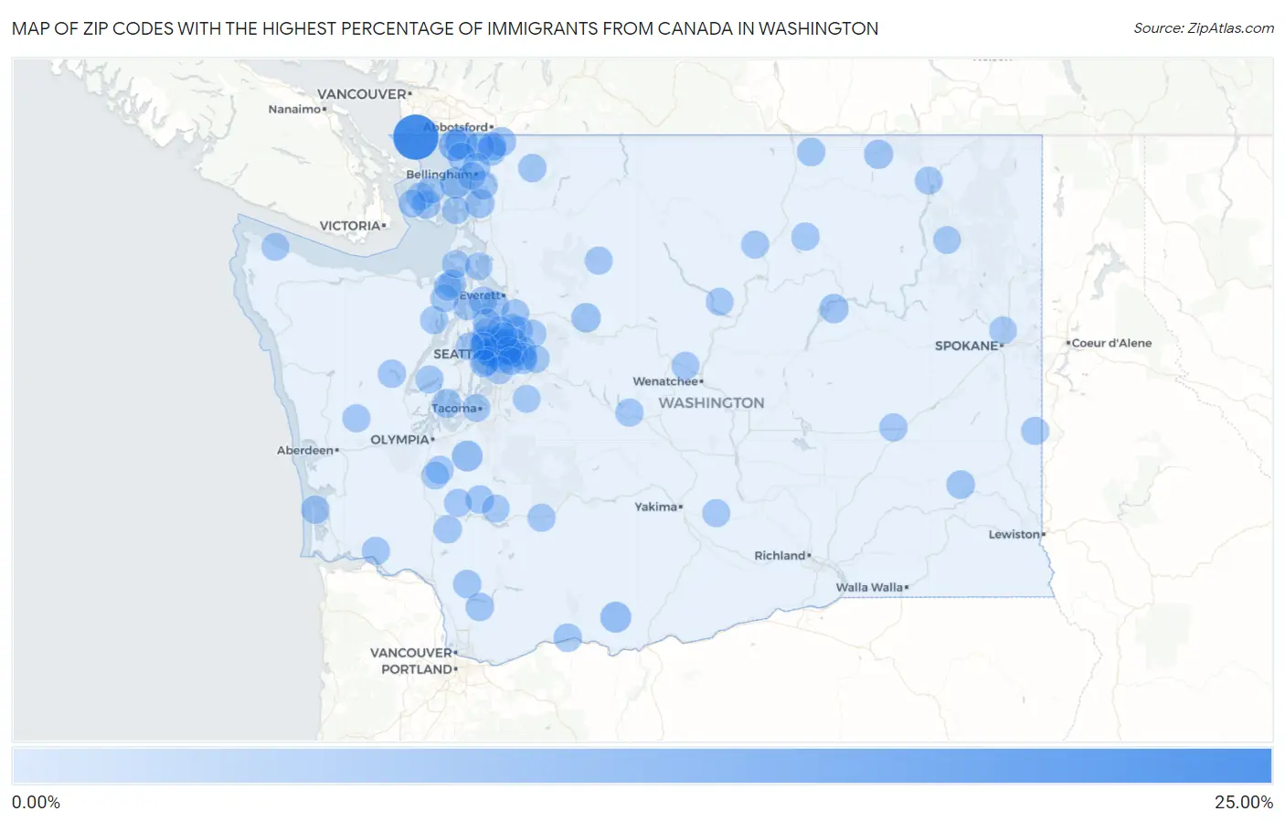 Zip Codes with the Highest Percentage of Immigrants from Canada in Washington Map