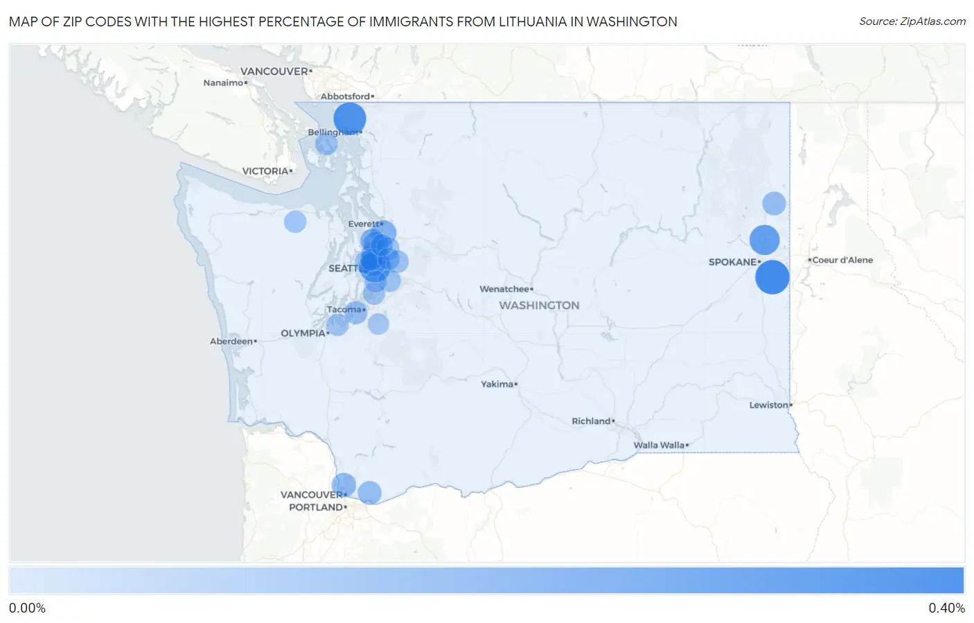 Zip Codes with the Highest Percentage of Immigrants from Lithuania in Washington Map