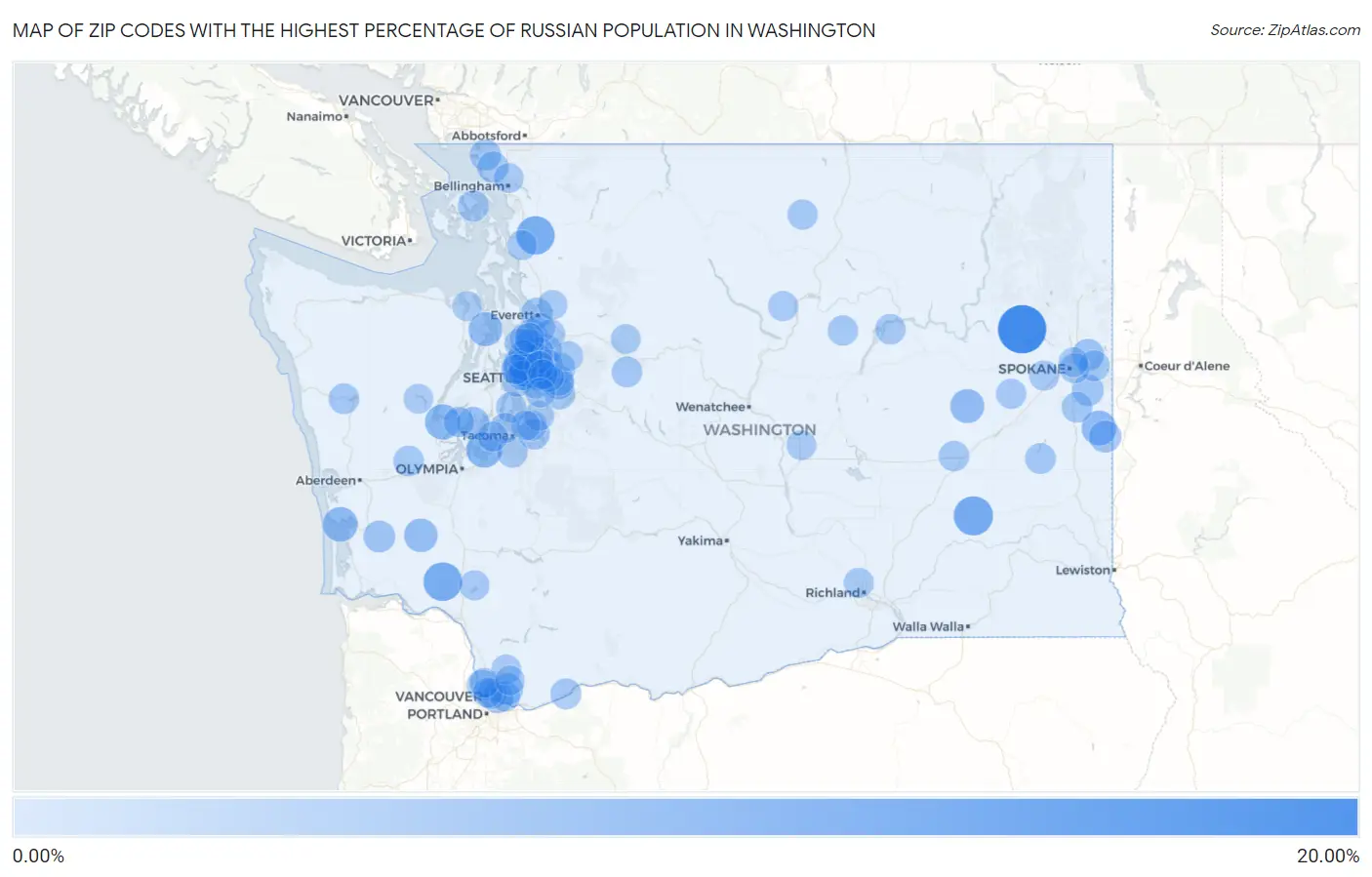 Zip Codes with the Highest Percentage of Russian Population in Washington Map