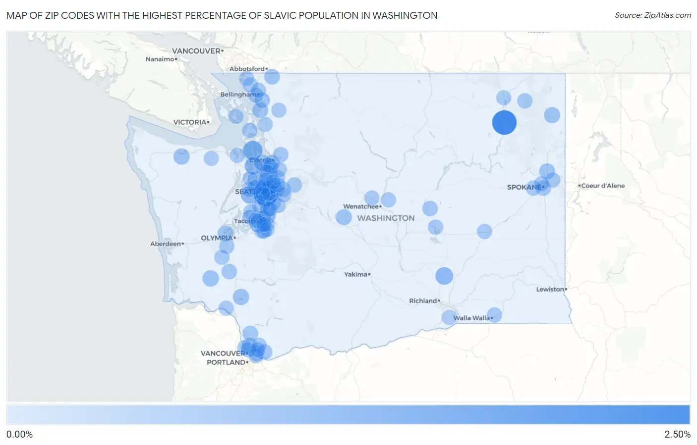 Zip Codes with the Highest Percentage of Slavic Population in Washington Map