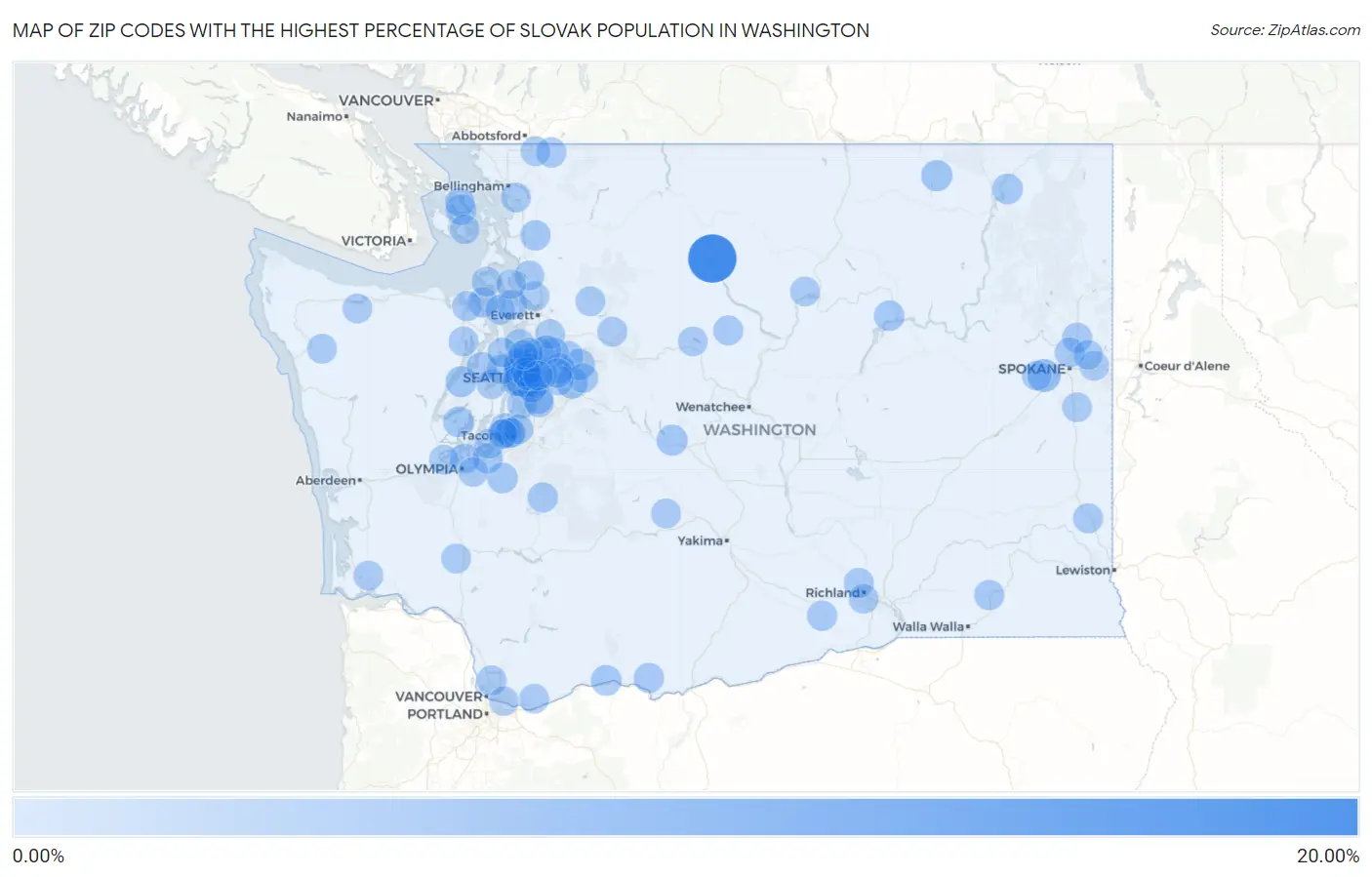 Zip Codes with the Highest Percentage of Slovak Population in Washington Map