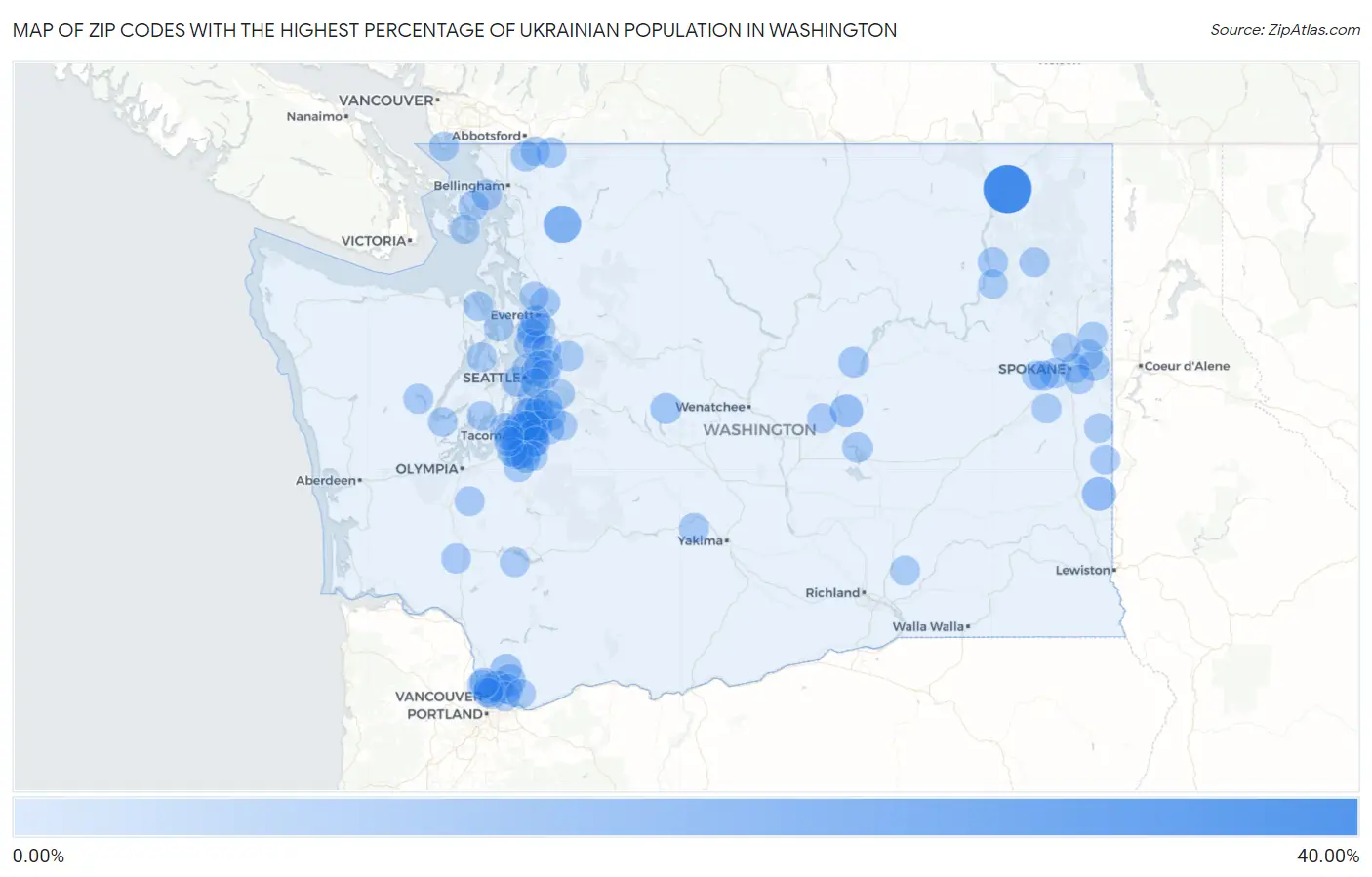 Zip Codes with the Highest Percentage of Ukrainian Population in Washington Map