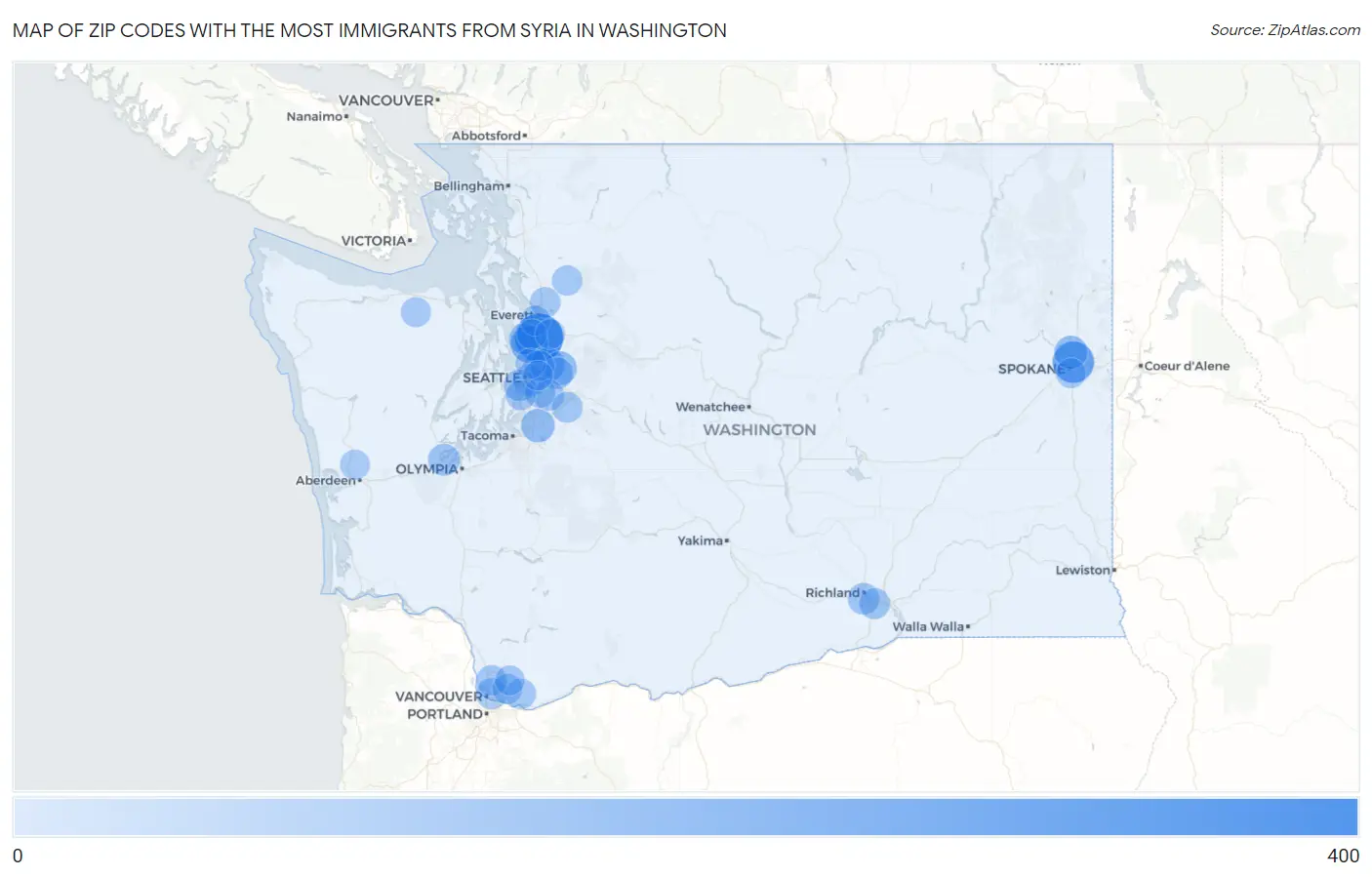 Zip Codes with the Most Immigrants from Syria in Washington Map