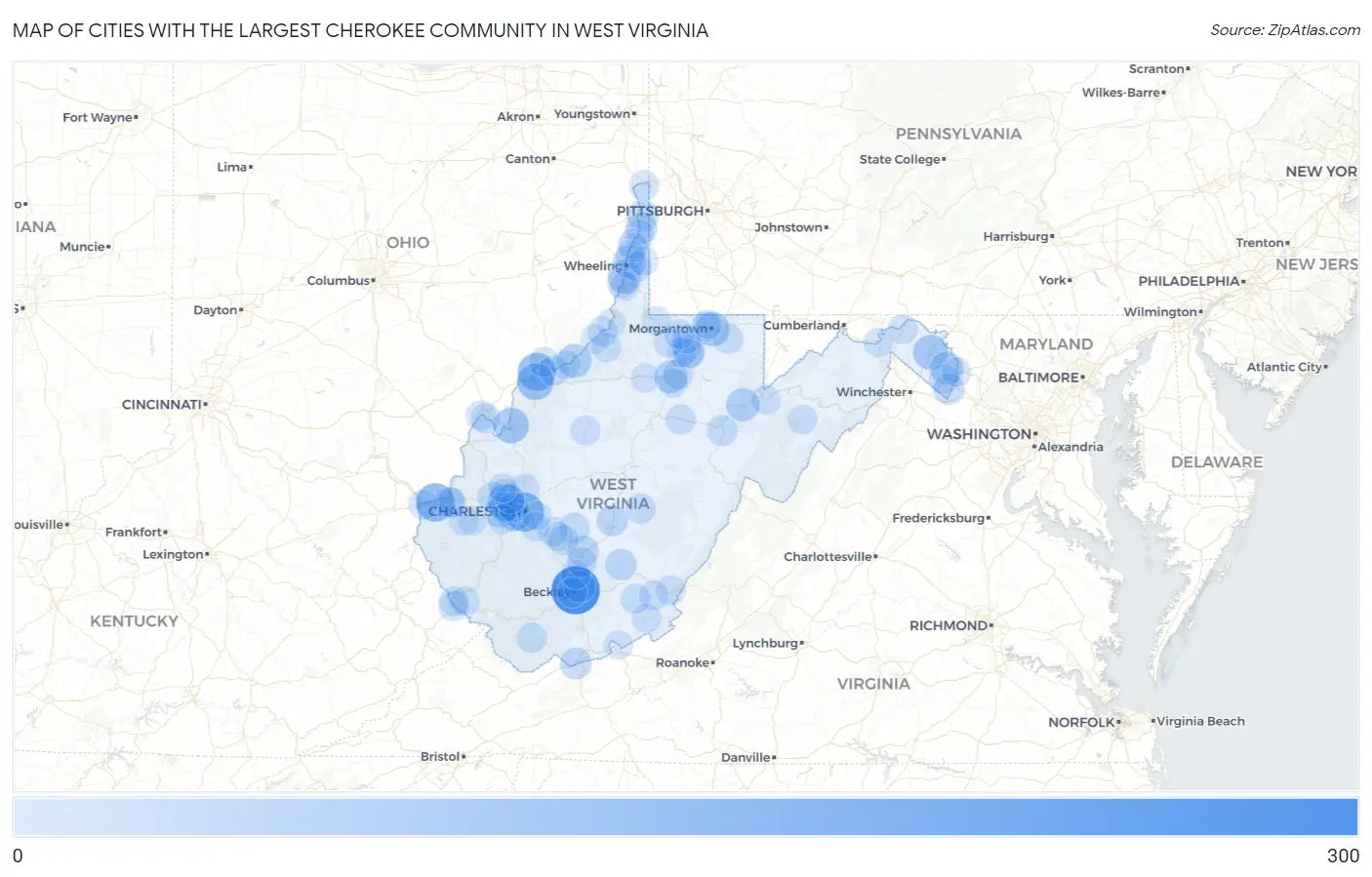 Cities with the Largest Cherokee Community in West Virginia Map